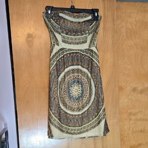 Bohemian Strapless Dress with Mandala Pattern